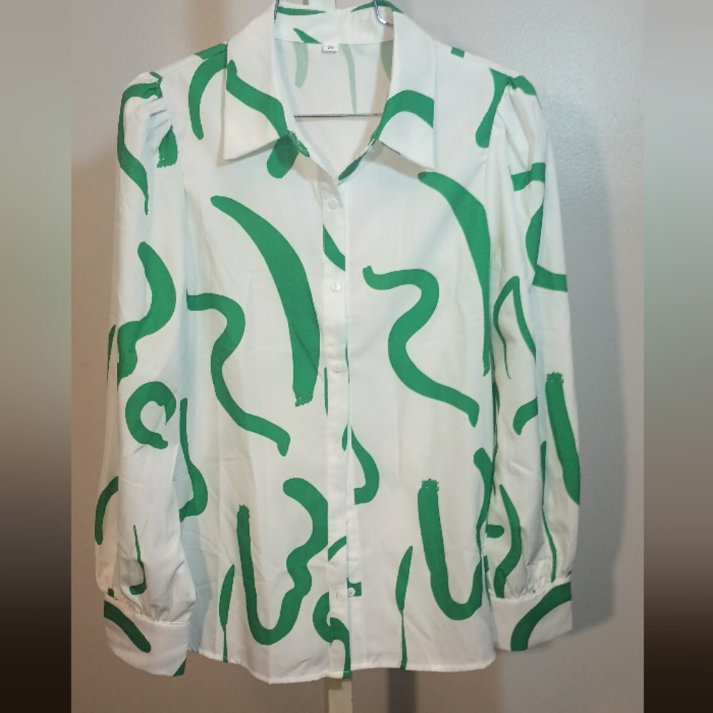 White and Green Patterned Shirt